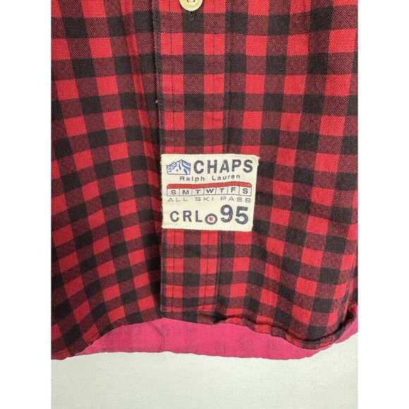 Chaps Ralph Lauren Flannel Ski Pass Shirt Mens Medium Red Black Plaid Vintage - Picture 3 of 9